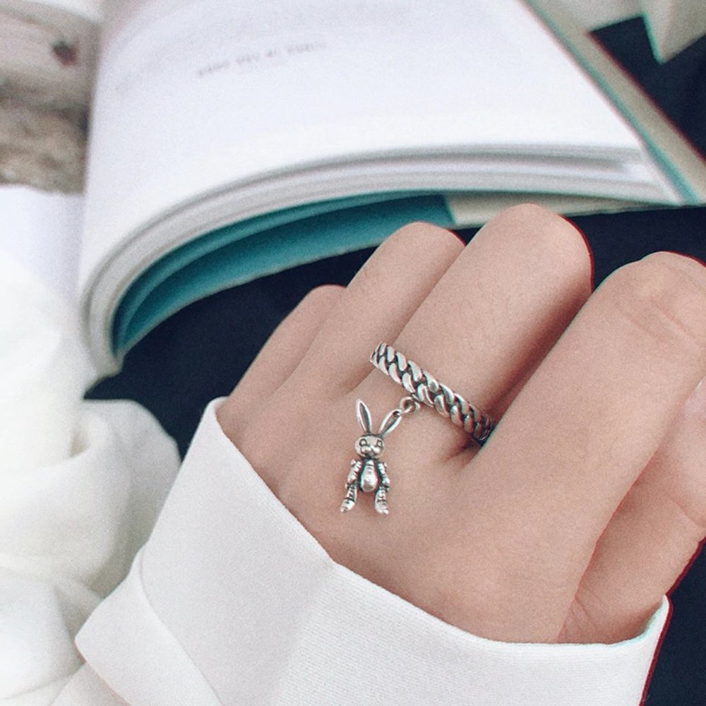 NEW 925 Sterling Silver Rabbit Adjustable Ring - Picture 4 of 7